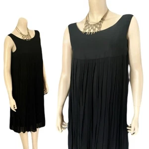 Flirty 50s Inky Black Trapeze Dress, Sheer Pleated Outer Layer, Excellent, S - M - Picture 1 of 5