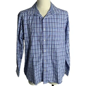 Johnston Murphy Button Up Checkered Shirt L Blue Long Sleeve Pocket Cotton - Picture 1 of 6