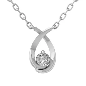 14K White Gold Round Diamond Unique Pendant w/ Sterling Silver Chain 1/8ct, 18" - Picture 1 of 5
