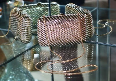 Judith Leiber SWAROVSKI CRYSTAL GOLD CLASSIC SWIRLED STRIPES Clutch BOOK BAG - Image 1 of 4