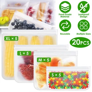 20Pcs Reusable Food Storage Bags 5 Sandwich Snack Gallon Quart Bag Lunch Bag US - Picture 1 of 13