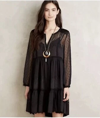 Vestido de renda Anthropologie Vanessa Virginia preto transparente transparente tamanho 4 Maya - Imagem 1 de 4