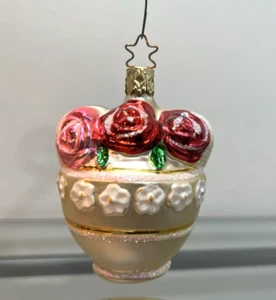 Vintage Inge Korb mit Rosen Glas Ornament Germany - Bild 1 von 12
