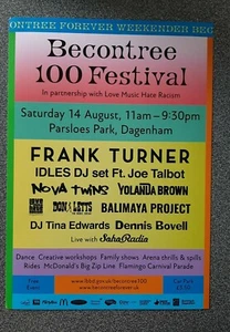Becontree 100 Festival A4 Card Poster Frank Turner Idles Nova Twins 14/8/21  - Imagen 1 de 1