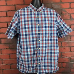 Duluth Trading Button Up Men's Plaid Blue Short Sleeve Large Gorp Core Outdoor - Picture 1 of 6