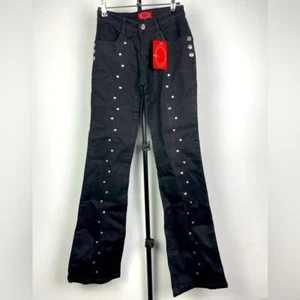 Vintage Milly Jeans Black Studded Y2K Bell Bottom Flared Denim Size 3/4 - Picture 1 of 8