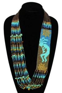 Handmade Necklace Seed Bead Boho American Style Netiv Beaded Multi Strand - Picture 1 of 2