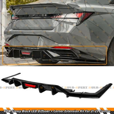 FOR 2021-23 HYUNDAI ELANTRA KDM GLOSS BLACK LED REAR DIFFUSER + CORNER SPLITTERS - Image 1 of 4