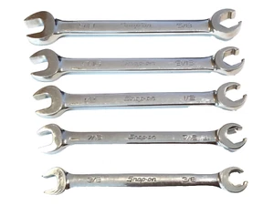 Snap On Tools 5 Piece 6 Point SAE Flare Nut Open End Wrench Set 3/8-5/8" RXS605B - Picture 1 of 8