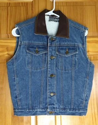 Members Only Women Denim Blue Faux Sherpa Warmer Leather Collar Vest size S/8 Foto 1 de 4