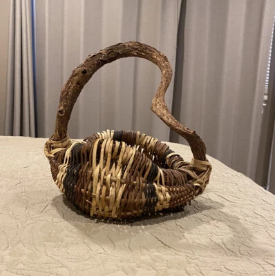 RARE Antique Buttocks  Basket Unusual Twisted Handle - Image 1 of 4