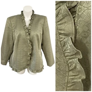 Signature Larry Levine Blazer Womens 24W Green Ruffle Jacket Work Office Corp - Picture 1 of 15