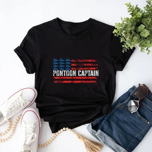 American Flag Boating Clothing Pontoon Boat Captain 4th Of July T-Shirt - Picture 1 of 7