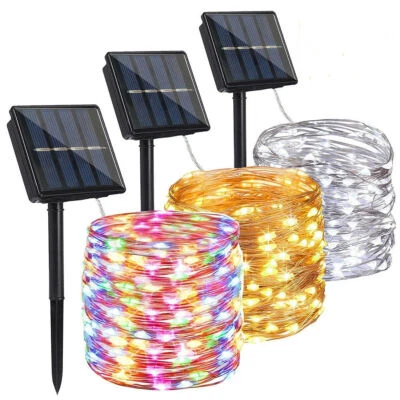 100/200 LED Solar Fairy String Light Copper Wire Outdoor Waterproof Garden Decor - Image 1 of 4