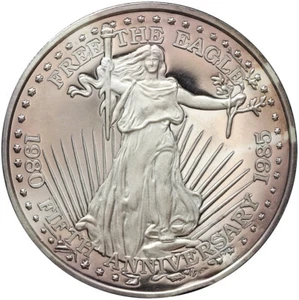 VINTAGE 1985 Free the Eagle Fifth Anniversary 2 oz .999 Fine Silver Round - Picture 1 of 2