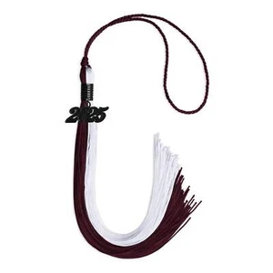 Endea Graduation Maroon/White Tassel with Black Date Drop - Picture 1 of 17