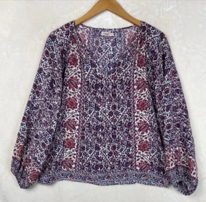 Faherty Bluse Damen klein geblümt 100 % Seide Langarm Krawatte Ausschnitt Arbeit Freizeit - Bild 1 von 15