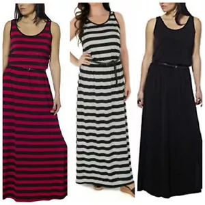 FEVER Pink/Black Striped Long Dress Belted S/M/L/XL/XXL Variety New - Picture 1 of 9