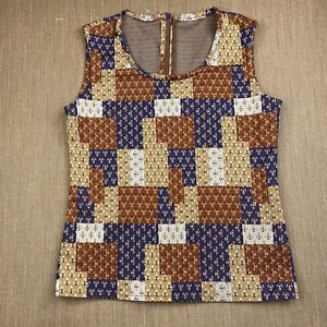 60s 70s patchwork print polyester sleeveless top vest size XS S Vintage hippy