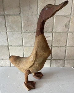 Vintage Hand Carved Wooden Duck Figure Sculpture 44cm Tall - Picture 1 of 24