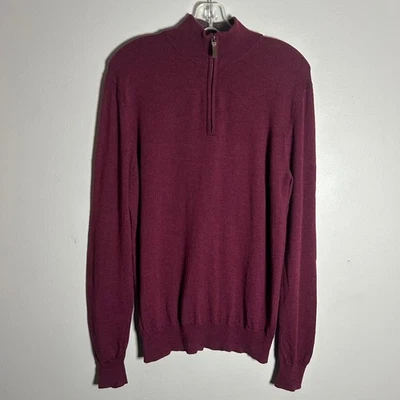 UNTUCKit Mens Medium Burgundy Merino Wool 1/4 Zip Pullover Sweater - Image 1 of 4