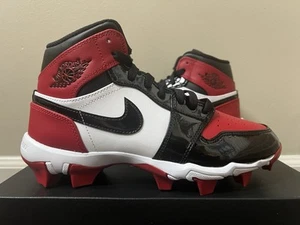 Jordan 1 Mid Youth Multisport Cleat 'Bred Toe' Red HF6883-601 Football Baseball - Picture 1 of 5