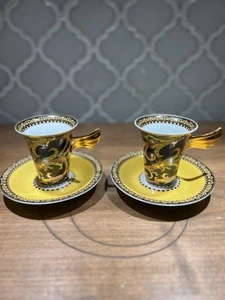 Versace Barocco Tea Cups And Saucers 1 Pair 2 Saucers And 2 Cups Vintage  - Picture 1 of 7