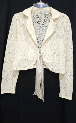 Cárdigan corto de encaje delgado NewPort News para mujer 10 mediano marfil largo Slv cinta corbata Foto 1 de 4