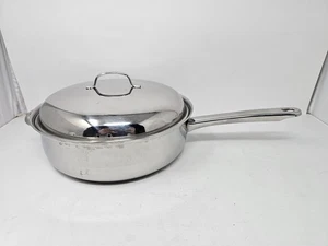 Vintage 11 Zoll belgische Edelstahl bedeckt tiefe Bratpfanne mit Deckel Helfer Griff - Bild 1 von 8