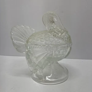 Vintage LE Smith Clear Glass Turkey Covered Candy Dish Compote Thanksgiving - Picture 1 of 6