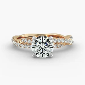 Solid 14k Multi Tone Semi Mount 0.70 Ct Diamond Round Cut Setting Wedding Ring - Picture 1 of 7
