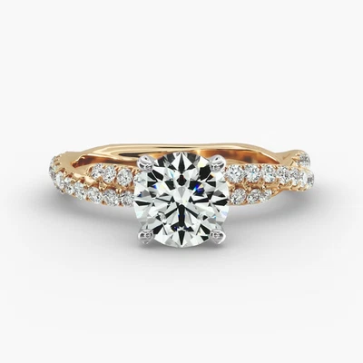 Solid 14k Multi Tone Semi Mount 0.70 Ct Diamond Round Cut Setting Wedding Ring - Image 1 of 4