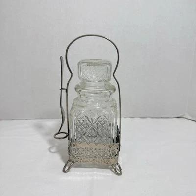 Tarro de pepinillo vintage vidrio corte transparente plata soporte y tenedor y soporte Foto 1 de 4