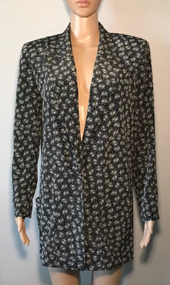 VINTAGE LIZ CLAIBORNE Blk White Notched Lapel Long Sleeve Pockets Button Blazer - Image 1 of 4