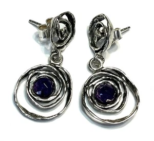 NWOT Or Paz Sterling Silver 925 Swirl Dangle Amethyst Stud Earrings Israel PZ - Picture 1 of 6