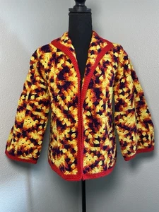 Chaqueta de ganchillo hecha a mano para damas abuela cuadrada vintage S/M - Imagen 1 de 10