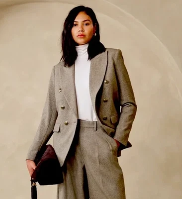 Banana Republic Herringbone Icon Blazer Womens 4 Tan Wool Blend - Image 1 of 4