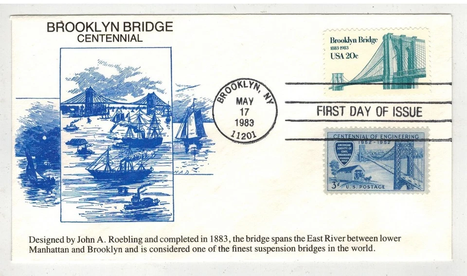 1983 BROOKLYN BRIDGE CENTENNIAL 2041 JOHN ROEBLING COMBO 1950s ENGINEERING 1012 - Image 1 of 1