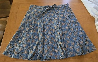Mod Cloth Womens 24 Skirt Pleated Button blue orange floral Pull On tie belt - Image 1 of 4