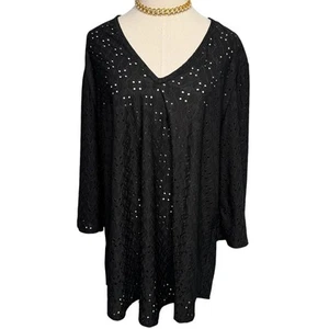 Jordan Taylor black eyelet long sleeve swim cover-up tunic mini dress size XL - Picture 1 of 5