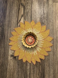 Vintage Sonnenblume Perlen Tischset & Julie Ueland 2008 Keramik Schale - Boho Floral - Bild 1 von 8