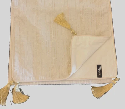 Nicole Miller Home 16"x90" Lined Table Runner Gold Meatallic Threads & Tassels - Image 1 of 3