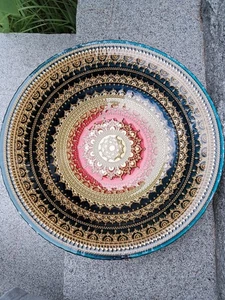 Vintage Reverse Handpainted 16"Round X3 1/4" Decorative Bowl RedGreenGoldBlue - Picture 1 of 9