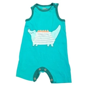 Cat And Jack Teal Dinosaur Sleeveless Shorts Romper 6-9 Months - Picture 1 of 6