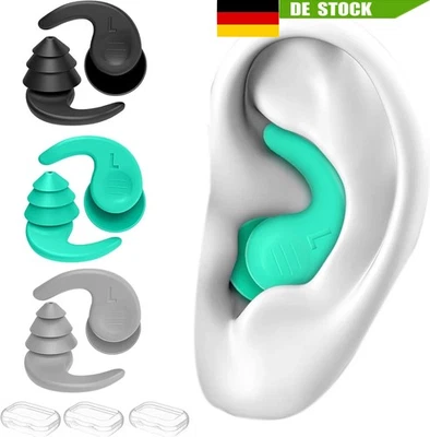 3 Paar Ohrstöpsel Schwimmen Erwachsene Wasserdichte Wiederverwendbare Silikon DE - Bild 1 von 4