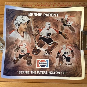 Póster Bernie Parent 1979 Pepsi Philadelphia Flyers litografía tipo textura SCI - Imagen 1 de 2