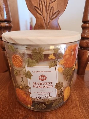 Vela grande Scentsational HARVEST PUMPKIN mezcla de soja de 3 mechas 26 oz NUEVA Foto 1 de 4