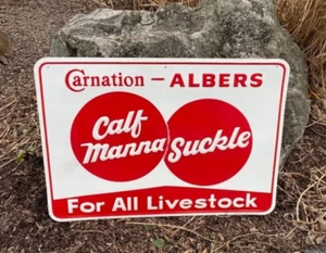 NOS Vintage Nelke Albers Kalb Manna Futter geprägt AG Schild - Bild 1 von 5