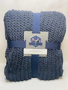 Scott Living Chenille Rippe dekorativer Überwurf blau - Bild 1 von 3