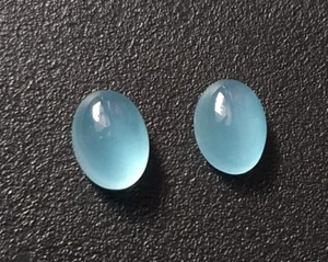 Cabochon Pair Natural Milky Blue Aquamarine Oval Shape Loose Gemstone 2 Ct 7*5 M - Picture 1 of 9